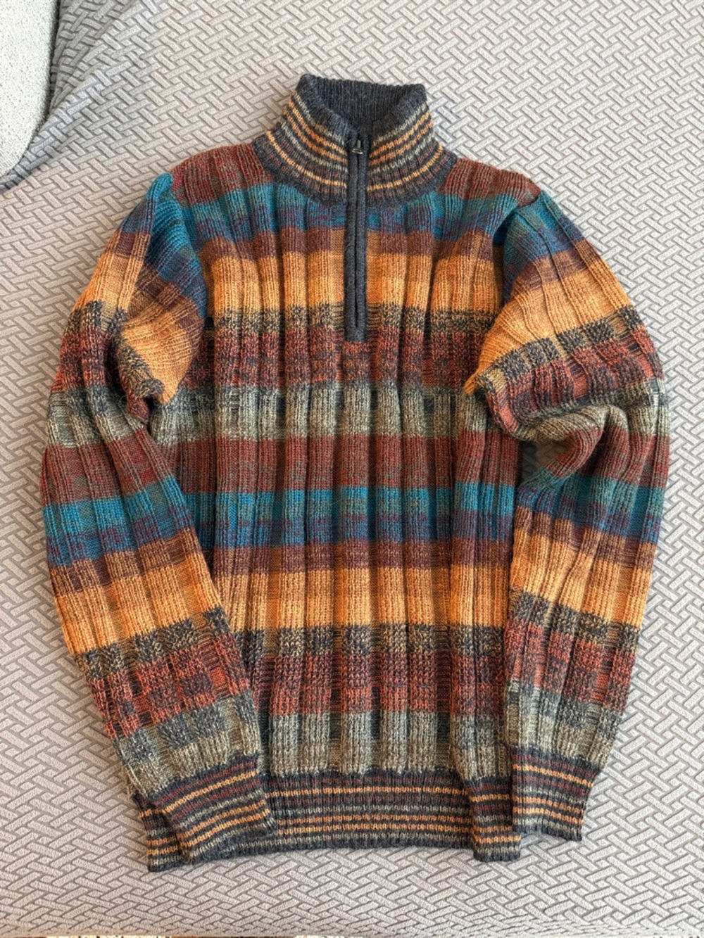 Men's Multi-Stripe Half-Zip 100% Alpaca Sweater